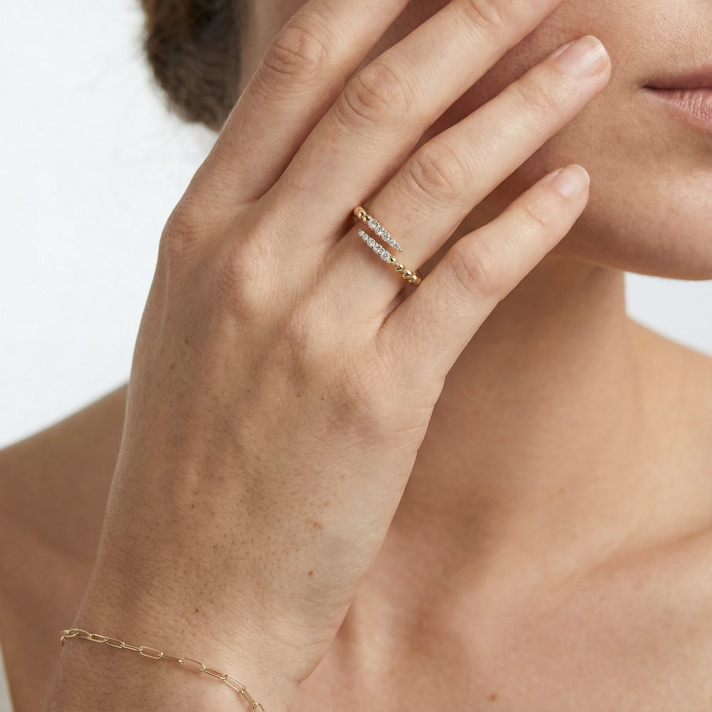 The Juliet Beaded Crossover Ring with 18K Yellow Gold Vermeil / 1/5 / 7 Cut Diamond in 14KT 18K Yellow Gold Vermeil / 1/5 / 7 view 3
