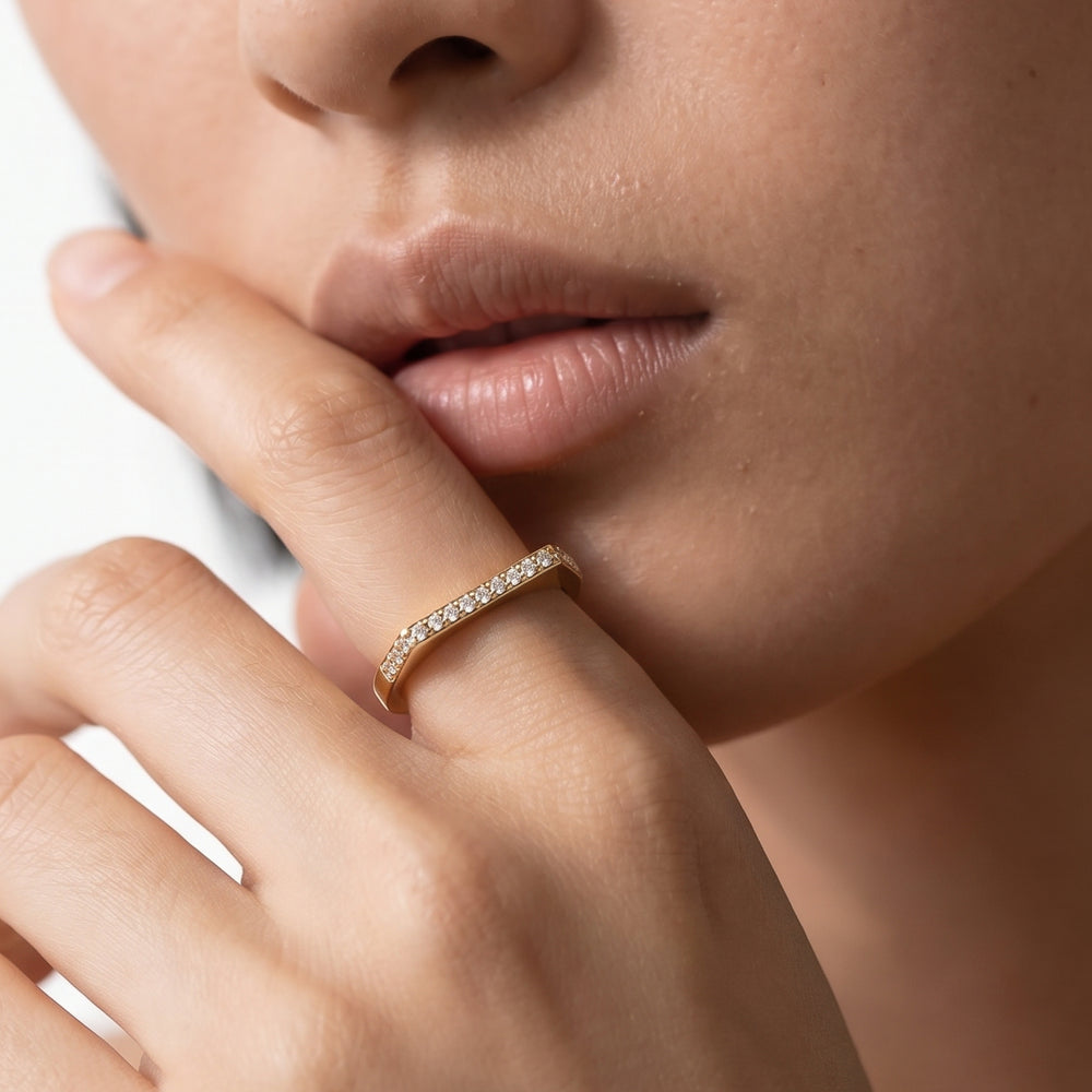 The Scottie Pavé Stacker Ring with 18K Yellow Gold Vermeil / 1/8 / 6 Cut Diamond in 14KT 18K Yellow Gold Vermeil / 1/8 / 6 view 2
