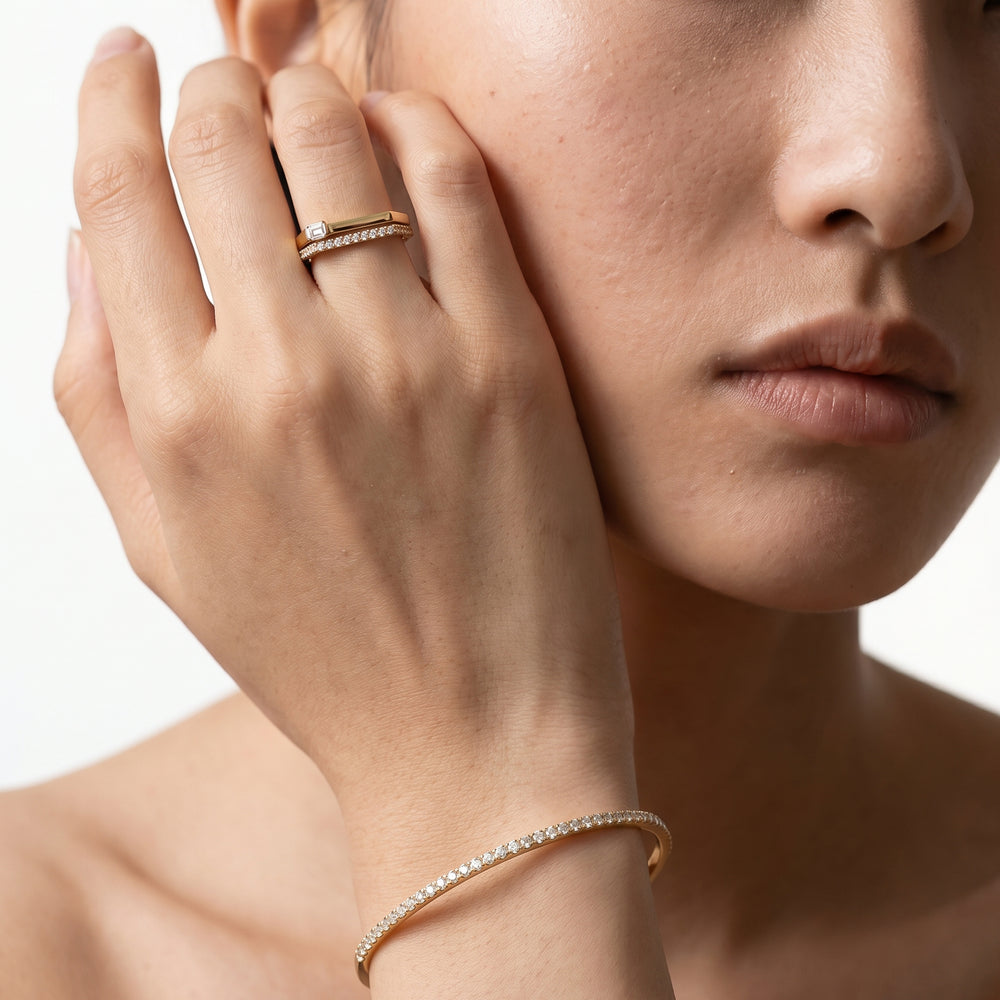 The Scottie Pavé Stacker Ring with 18K Yellow Gold Vermeil / 1/8 / 6 Cut Diamond in 14KT 18K Yellow Gold Vermeil / 1/8 / 6 view 3
