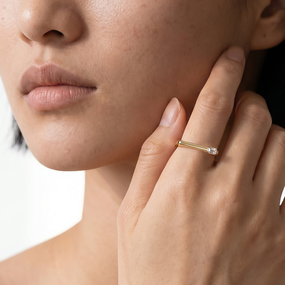 The Scottie Emerald Stacker Ring with 18K Yellow Gold Vermeil / 1/10 / 6 Cut Diamond in 14KT 18K Yellow Gold Vermeil / 1/10 / 6 view 2
