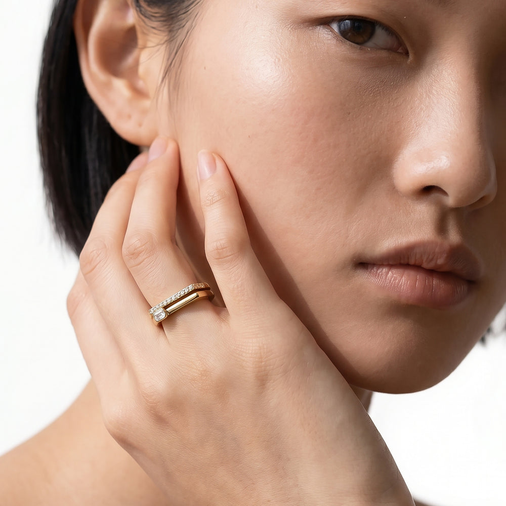 The Scottie Emerald Stacker Ring with 18K Yellow Gold Vermeil / 1/10 / 6 Cut Diamond in 14KT 18K Yellow Gold Vermeil / 1/10 / 6 view 3
