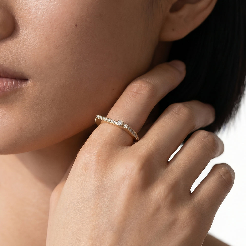 The Scottie Round Stacker Ring with 18K Yellow Gold Vermeil / 1/5 / 7 Cut Diamond in 14KT 18K Yellow Gold Vermeil / 1/5 / 7 view 2
