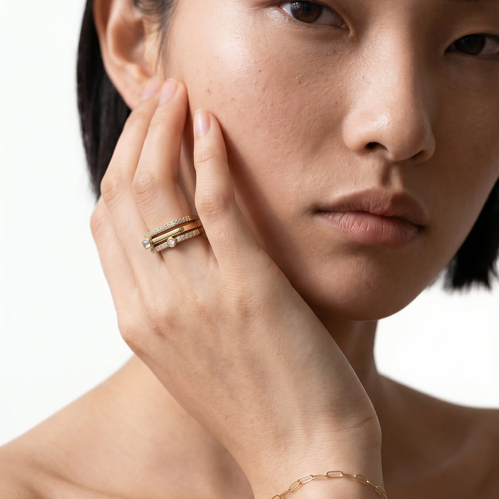 The Scottie Round Stacker Ring with 18K Yellow Gold Vermeil / 1/5 / 6 Cut Diamond in 14KT 18K Yellow Gold Vermeil / 1/5 / 6 view 3
