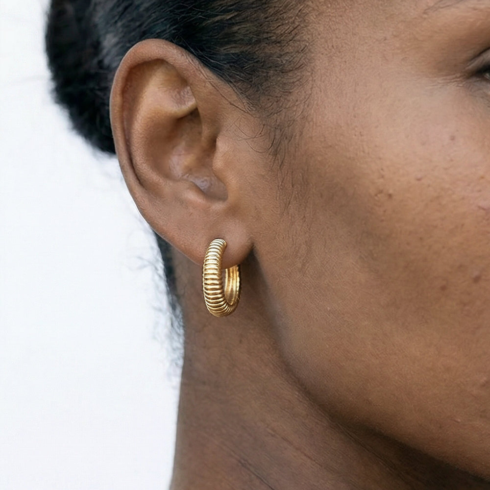 The Sofia Sculptural Hoops with 18K Yellow Gold Vermeil Cut Diamond in 14KT 18K Yellow Gold Vermeil view 2
