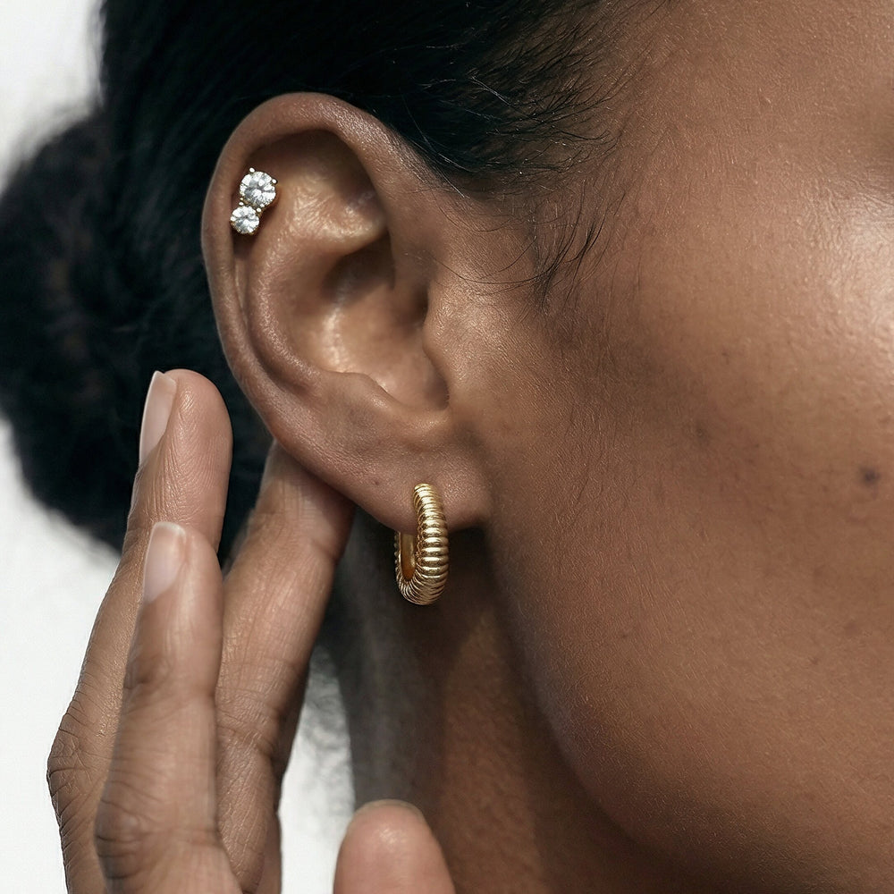 The Sofia Sculptural Hoops with 18K Yellow Gold Vermeil Cut Diamond in 14KT 18K Yellow Gold Vermeil view 3
