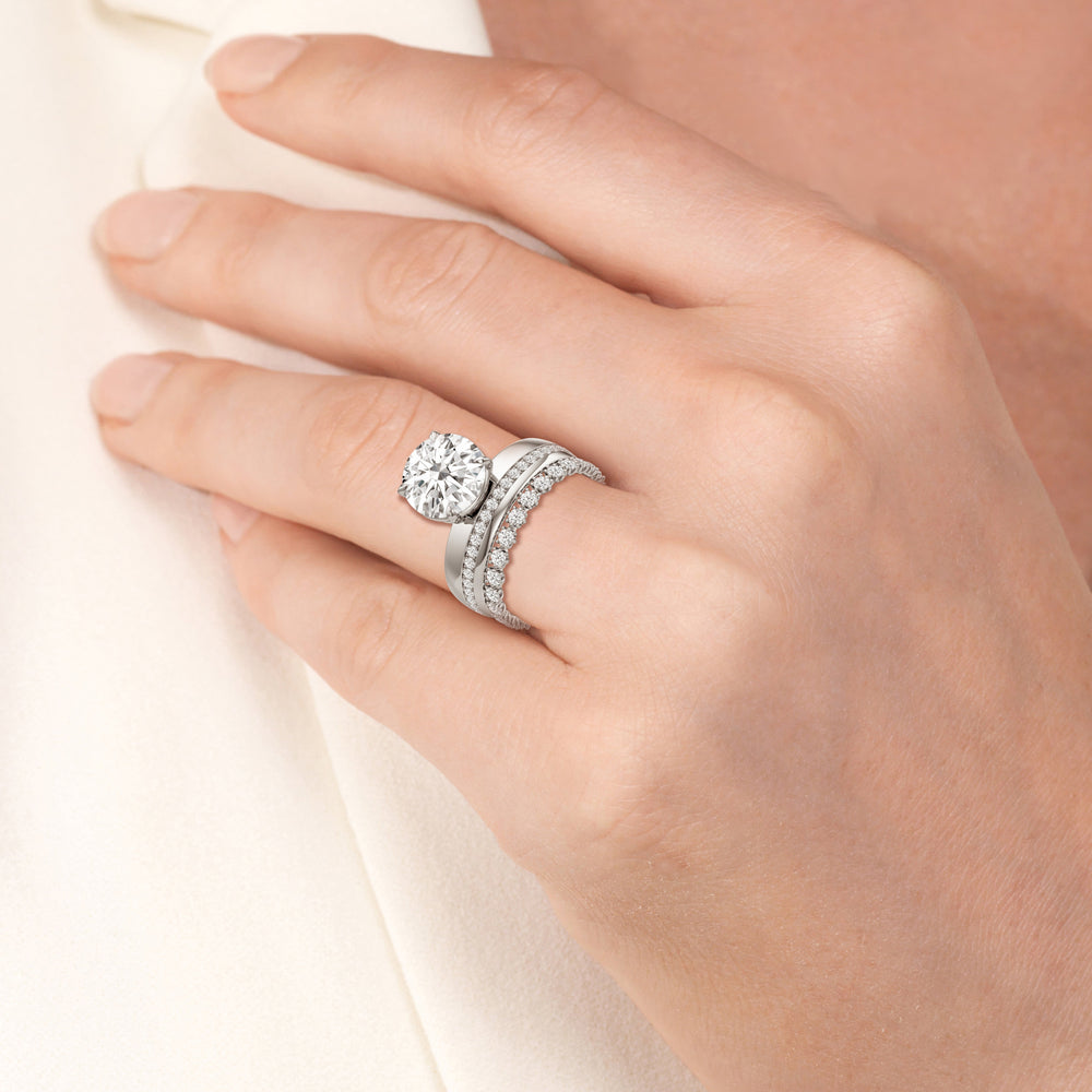 Model Wearing Vera Wide Diamond Wedding Band view