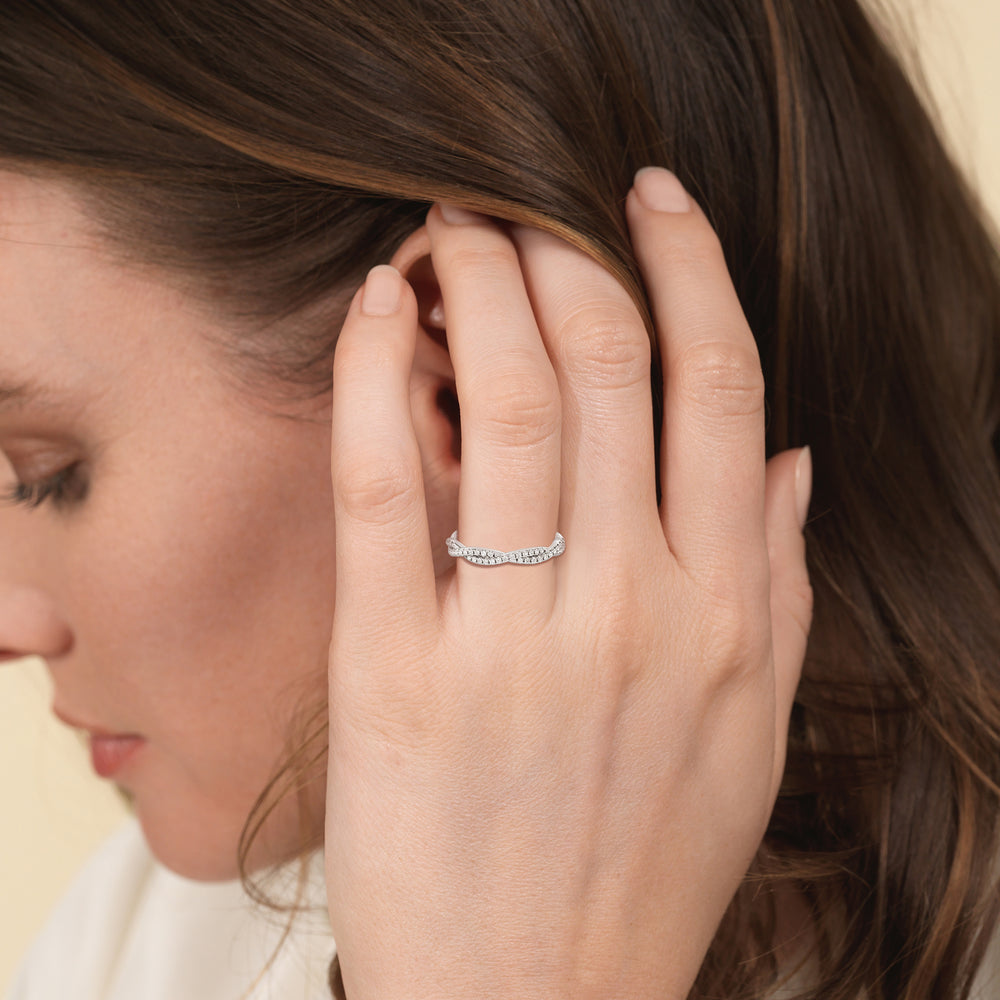 Model Wearing Eternity Twisted Vine Diamond Wedding Band view