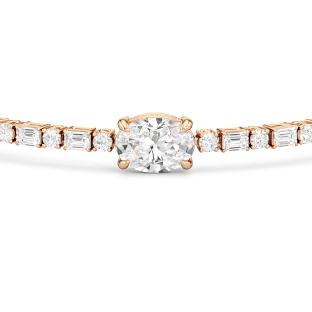 Oval with Trailing Round and Emeralds Tennis Bracelet with Lab Cut Diamond in 14KT Rose Gold view 4
