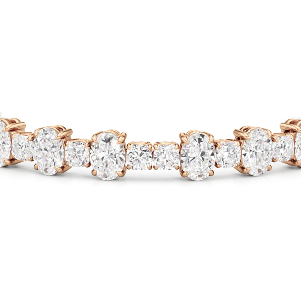 Alternating Round and Oval Tennis Bracelet with Lab Cut Diamond in 14KT Rose Gold view 4
