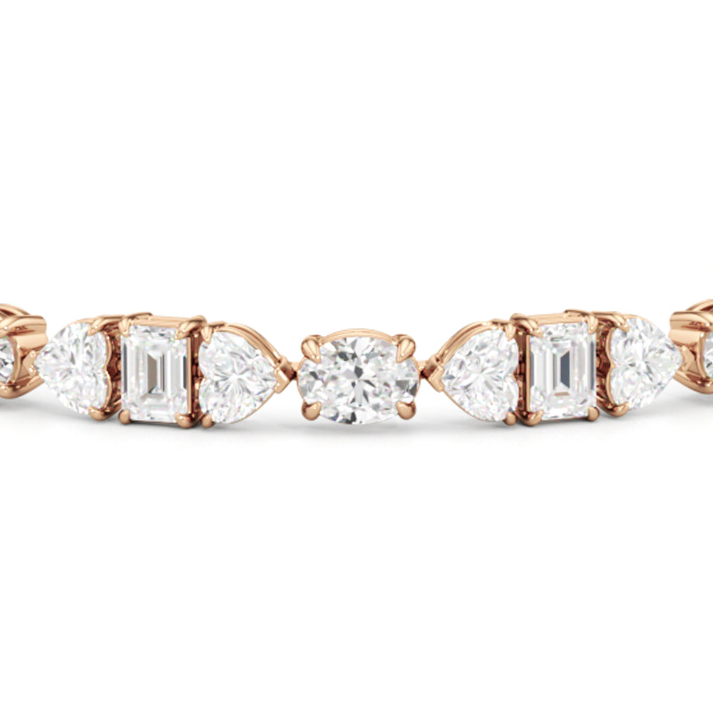 Hearts and Emerald Linear Tennis Bracelet with Lab Cut Diamond in 14KT Rose Gold view 4
