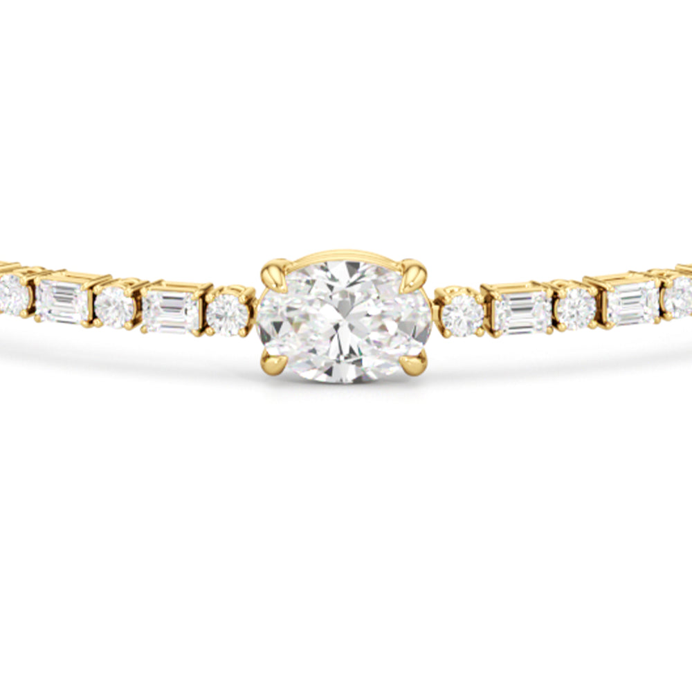 Oval with Trailing Round and Emeralds Tennis Bracelet with Lab Cut Diamond in 14KT Yellow Gold view 4
