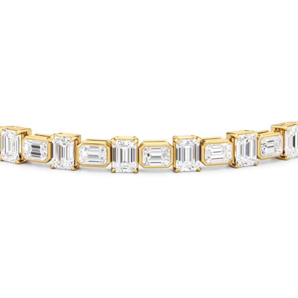 Alternating Bezeled Emerald Tennis Bracelet with Lab Cut Diamond in 14KT Yellow Gold view 4
