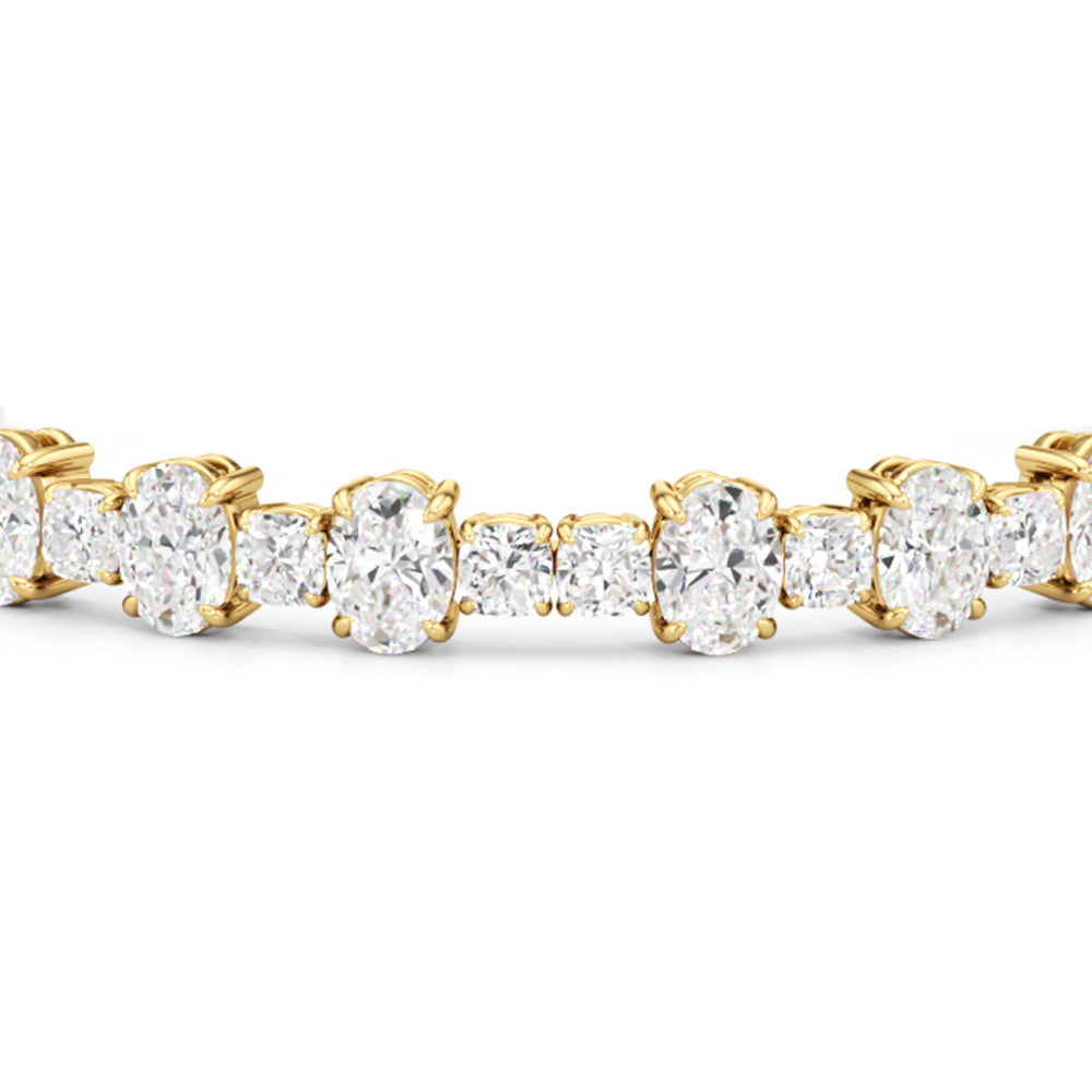 Alternating Round and Oval Tennis Bracelet with Lab Cut Diamond in 14KT Yellow Gold view 4
