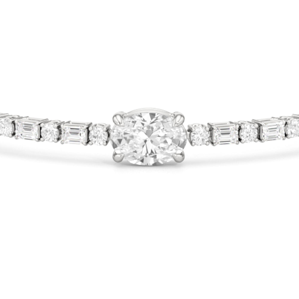 Oval with Trailing Round and Emeralds Tennis Bracelet with Lab Cut Diamond in 14KT White Gold view 4
