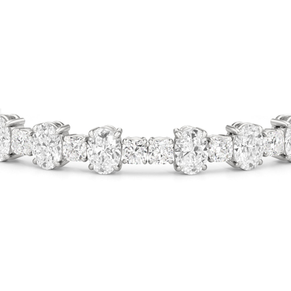 Alternating Round and Oval Tennis Bracelet with Lab Cut Diamond in 14KT White Gold view 4
