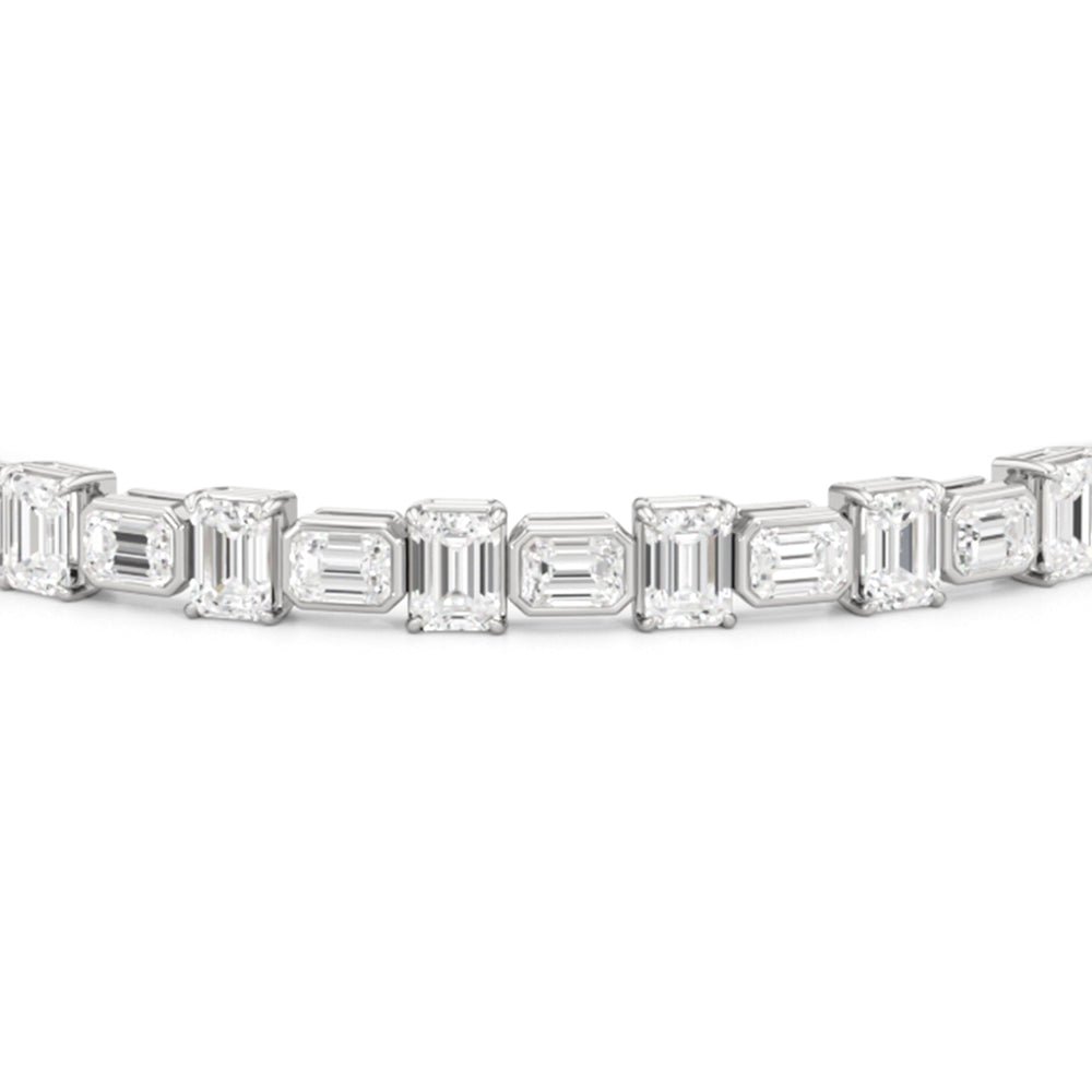Alternating Bezeled Emerald Tennis Bracelet with Lab Cut Diamond in 14KT White Gold view 4
