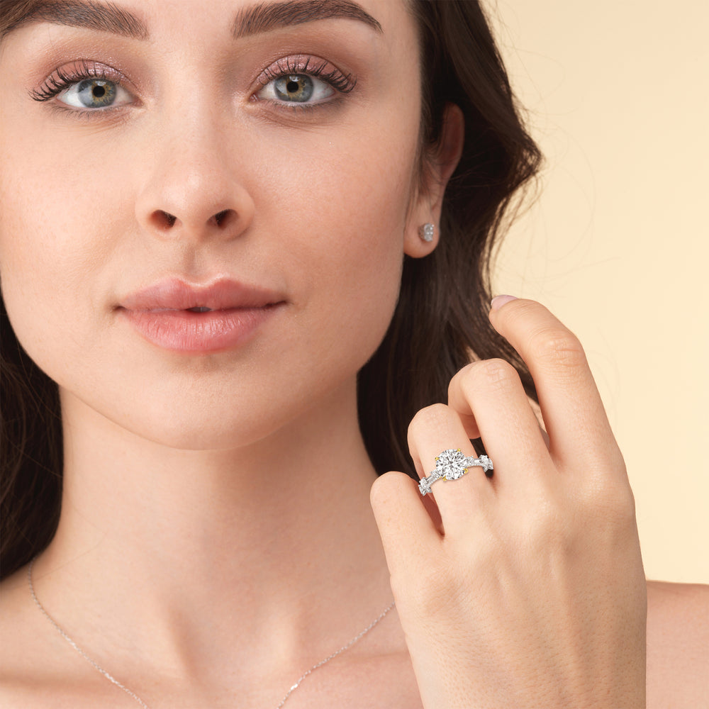 Model Wearing Celestia Oval Studded Engagement Ring view
