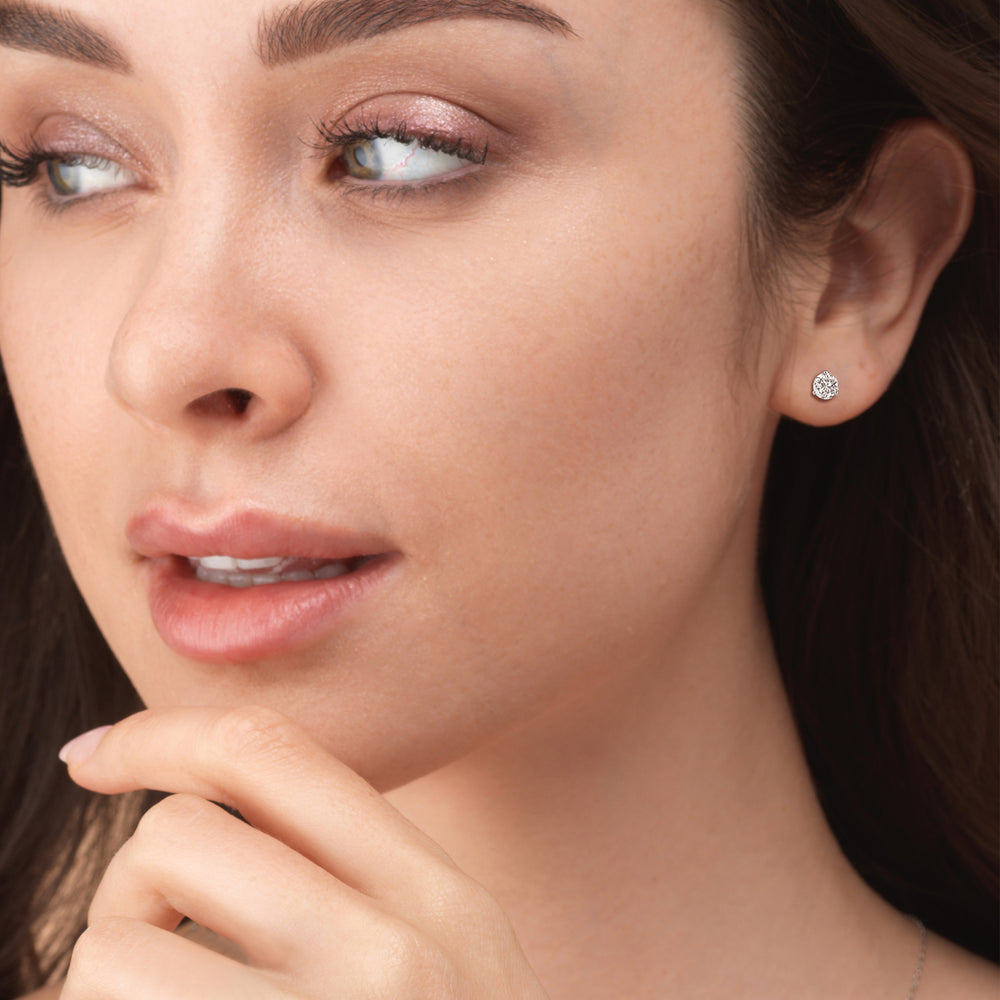 Premium Round Martini Stud Earrings (E/F VS+) with 14KT Yellow Gold / Lab / 2 Cut Diamond in 14KT Yellow Gold / Lab / 2 view 2
