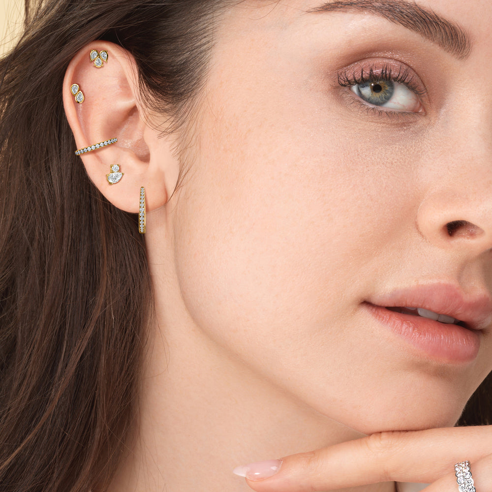 Tri Flatback Studs with 14KT White Gold / Single Cut Diamond in 14KT White Gold / Single view 3
