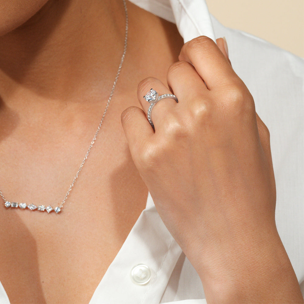 Model Wearing 2.08ct Oval Ara Midi Classic Pave Diamond Engagement Ring view