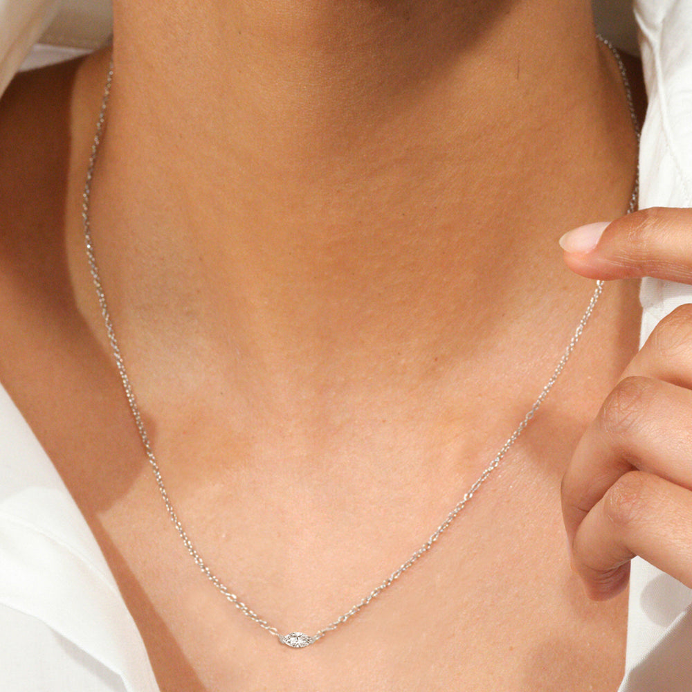 East West Set Marquise Lab Created Diamond Necklace with 14KT White Gold / Lab / 1 Cut Diamond in 14KT White Gold / Lab / 1 view 2
