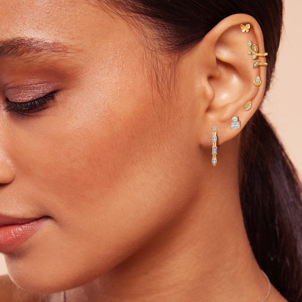 Butterfly Flatback Studs with 14KT Yellow Gold / Left Cut Diamond in 14KT Yellow Gold / Left view 3

