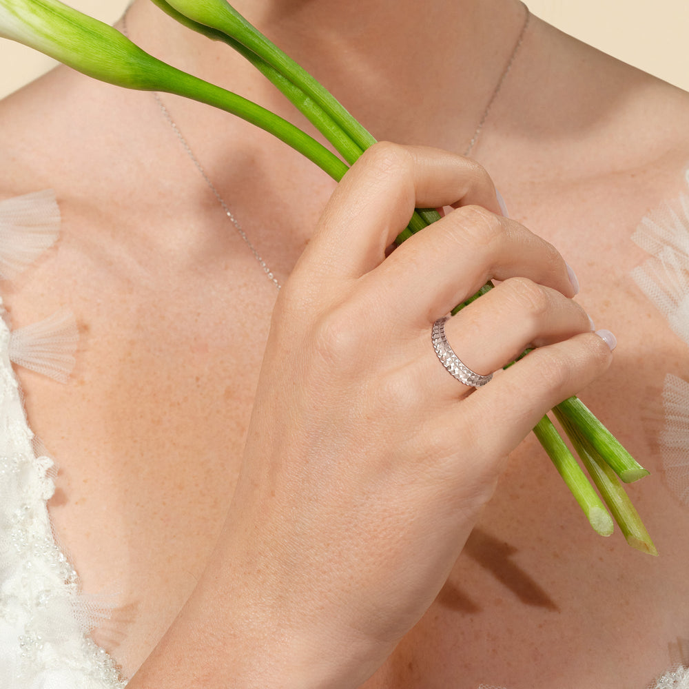 Elevated Center Pyramid Ring with 18KT White Gold / 4 Cut Diamond in 14KT White Gold / 4 view 2
