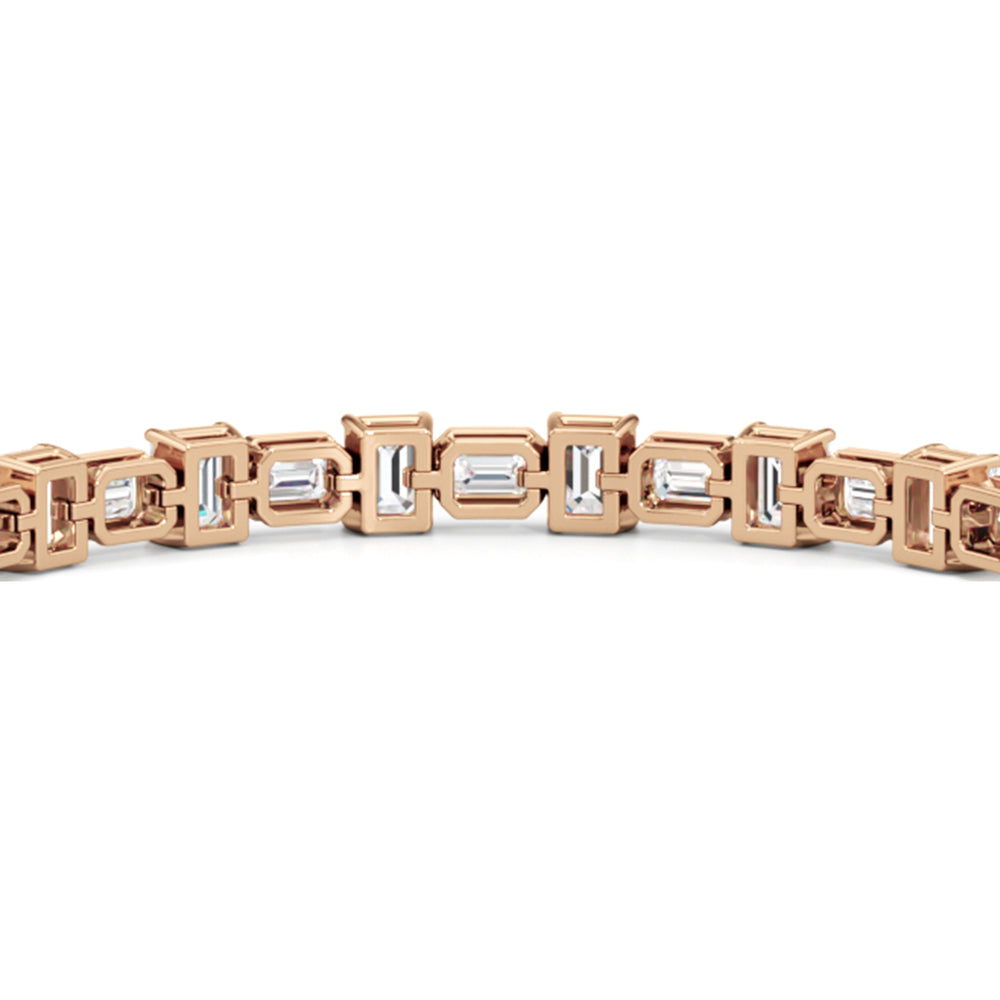 Alternating Bezeled Emerald Tennis Bracelet with Lab Cut Diamond in 14KT Rose Gold view 6

