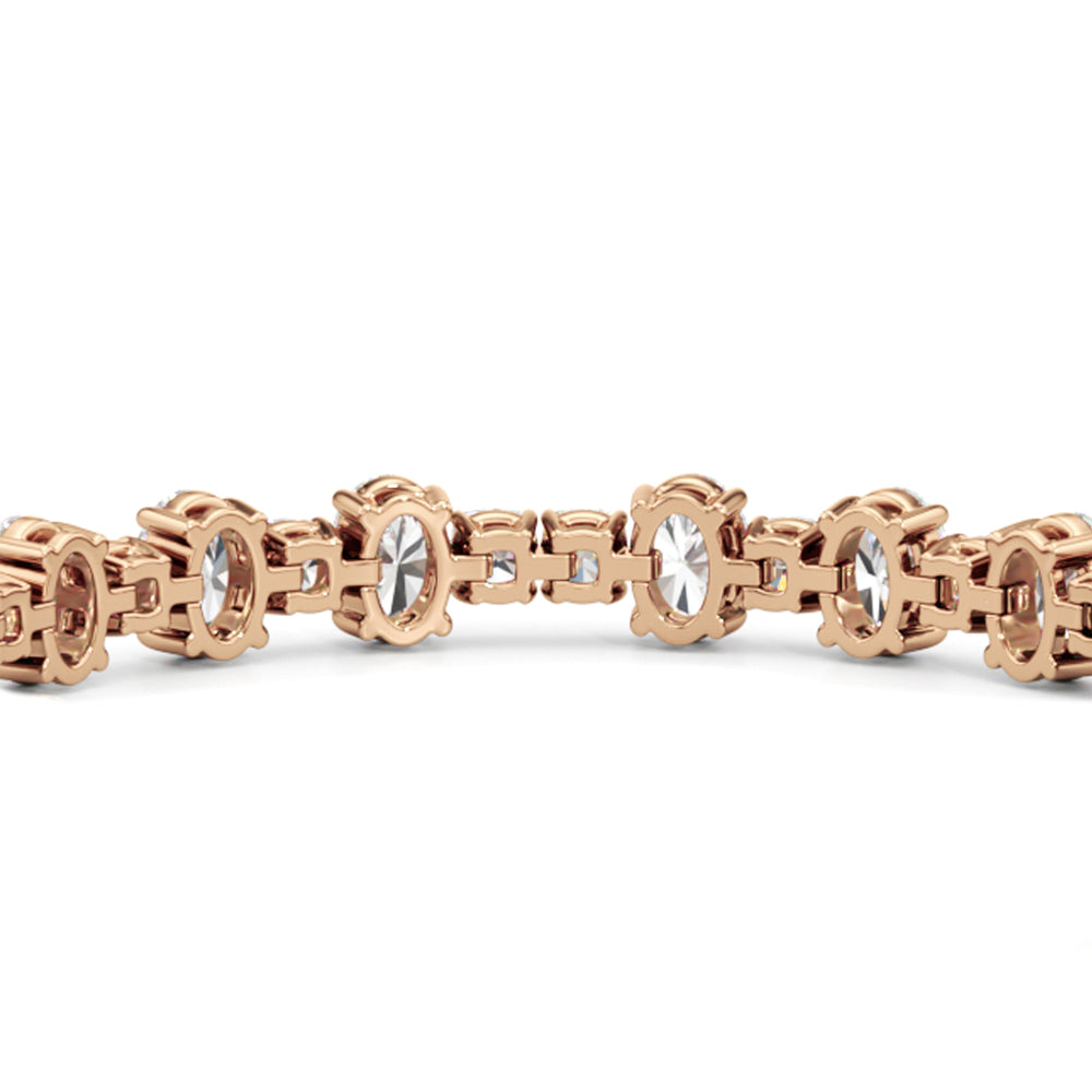 Alternating Round and Oval Tennis Bracelet with Lab Cut Diamond in 14KT Rose Gold view 6
