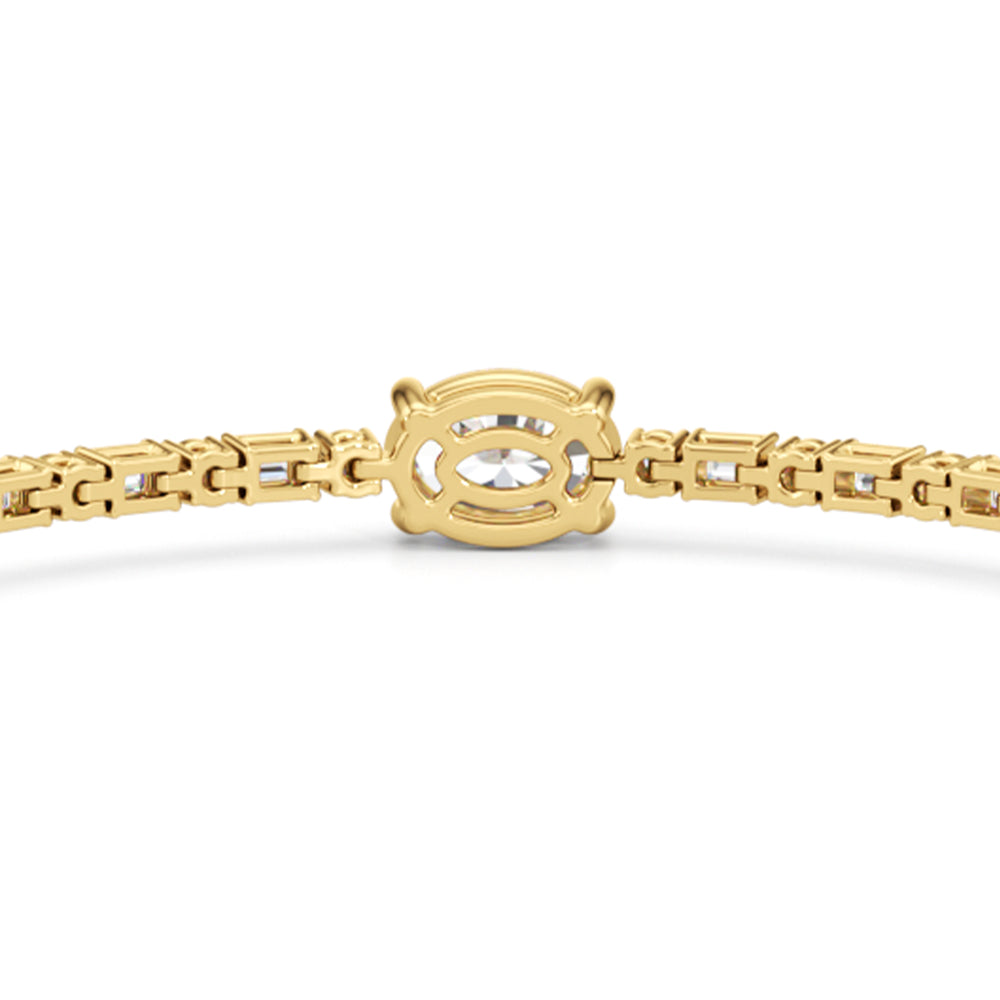Oval with Trailing Round and Emeralds Tennis Bracelet with Lab Cut Diamond in 14KT Yellow Gold view 6
