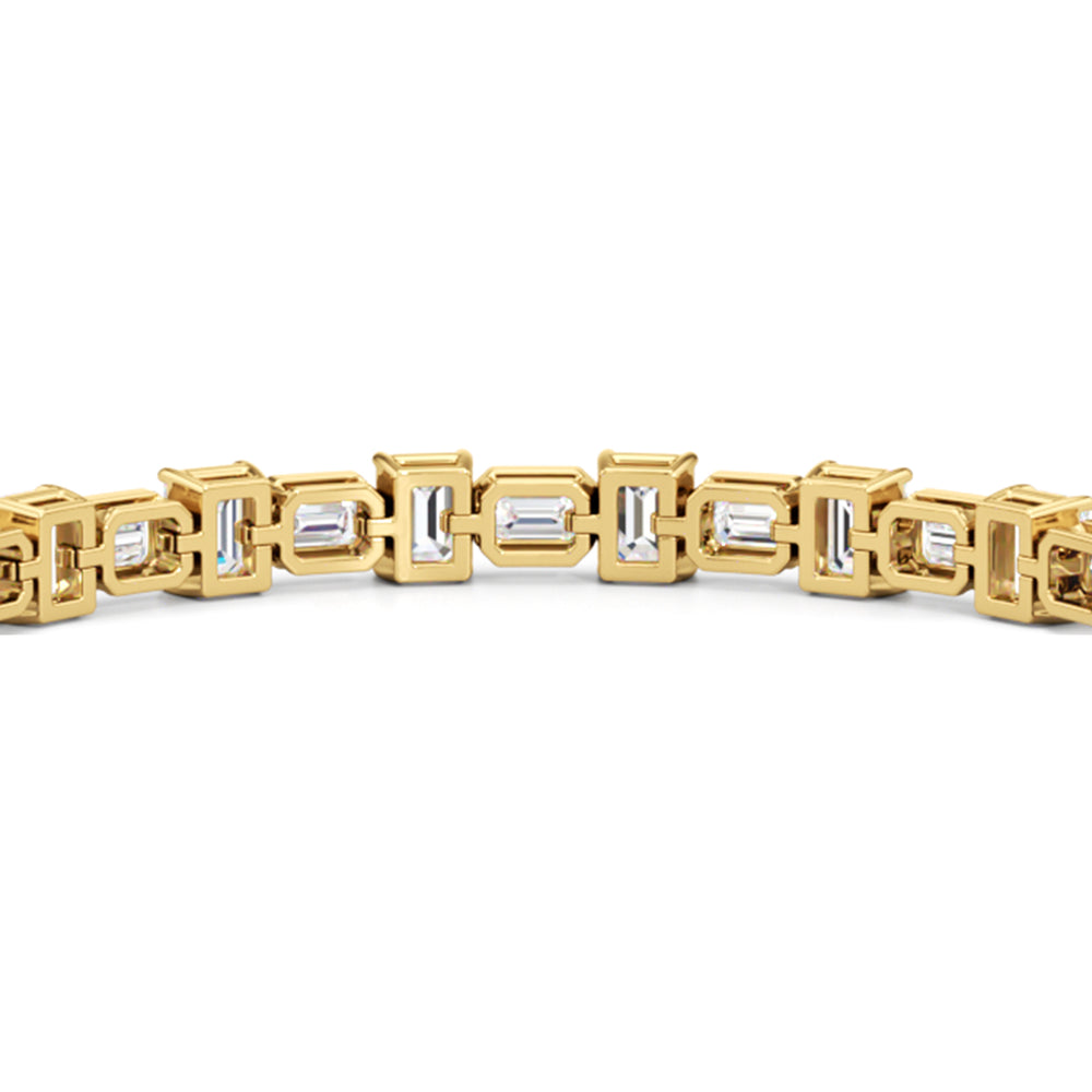 Alternating Bezeled Emerald Tennis Bracelet with Lab Cut Diamond in 14KT Yellow Gold view 6
