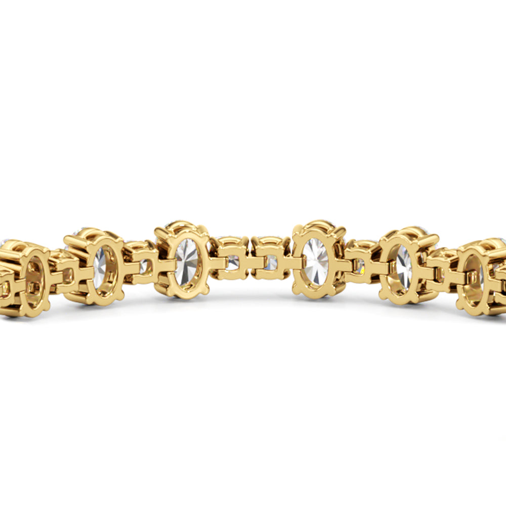 Alternating Round and Oval Tennis Bracelet with Lab Cut Diamond in 14KT Yellow Gold view 6
