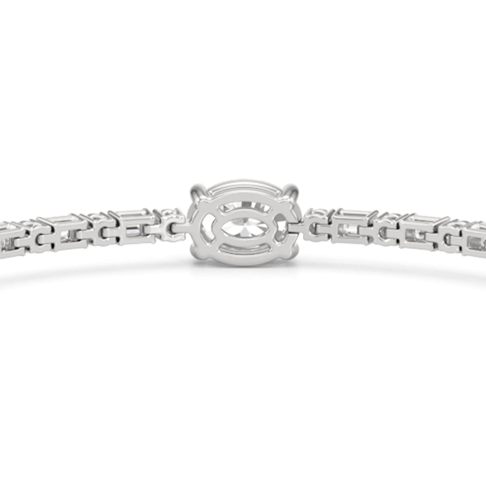 Oval with Trailing Round and Emeralds Tennis Bracelet with Lab Cut Diamond in 14KT White Gold view 6
