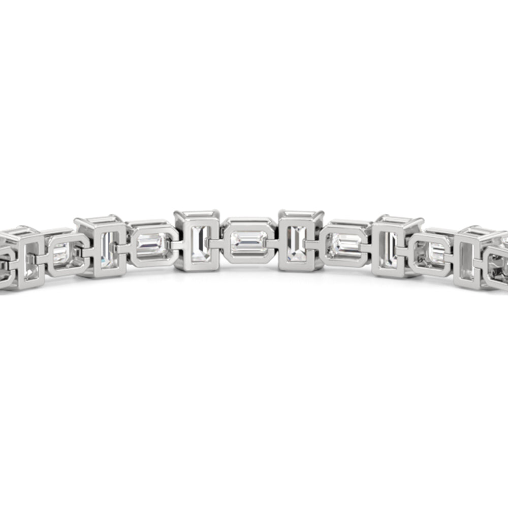 Alternating Bezeled Emerald Tennis Bracelet with Lab Cut Diamond in 14KT White Gold view 6
