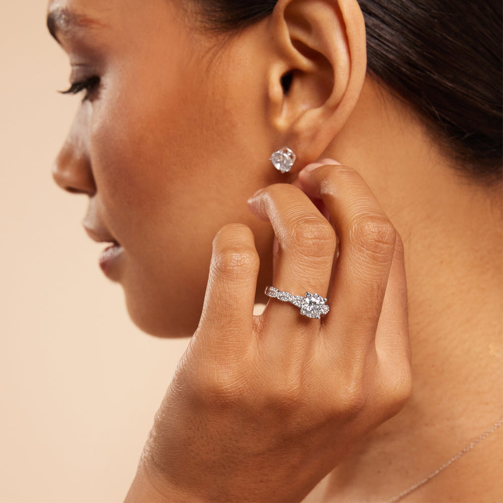 Model Wearing Winding Diamond Engagement Ring view