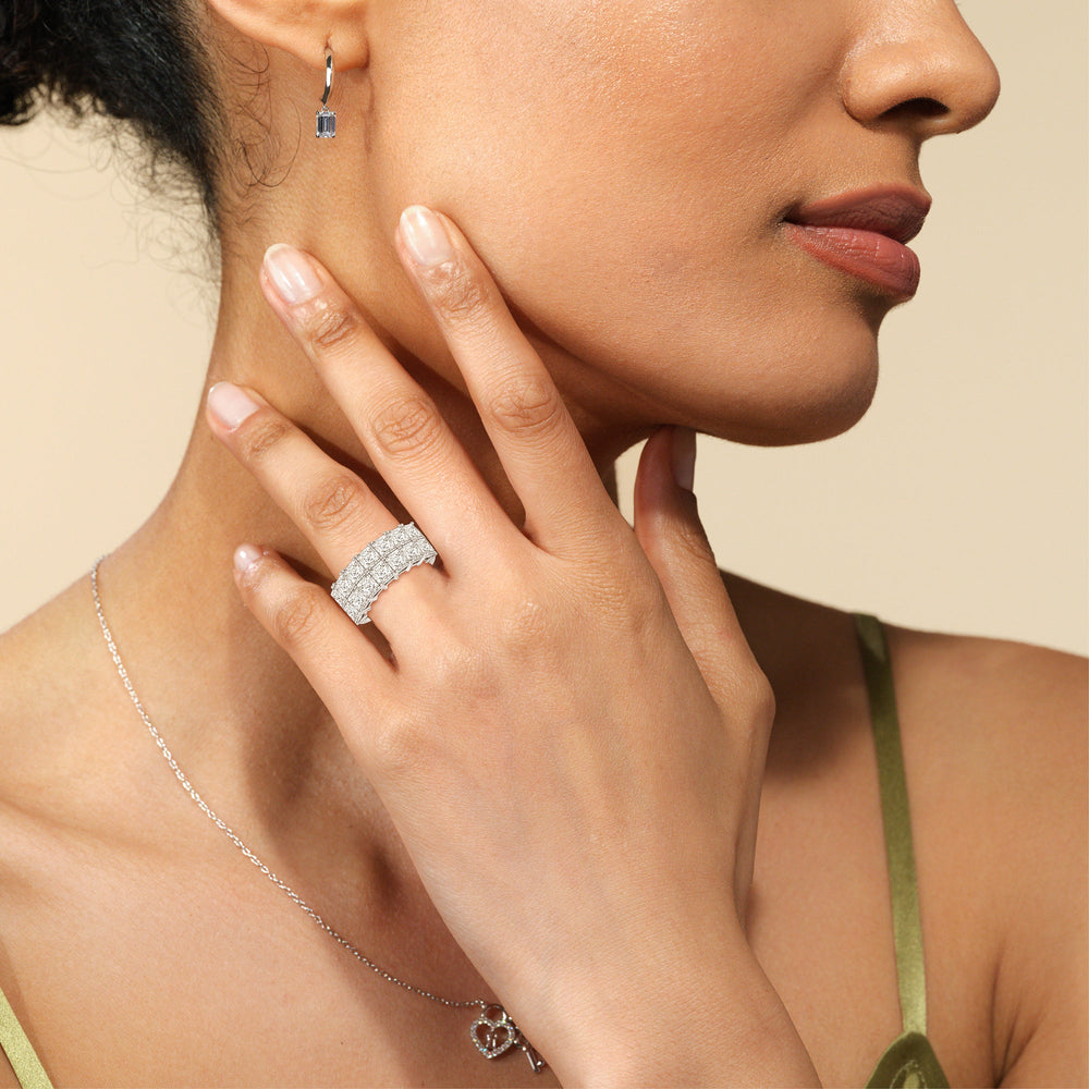 Two Row Princess Cut Anniversary Ring with 18KT Rose Gold / Natural / 4 Cut Diamond in 14KT Rose Gold / Natural / 4 view 3
