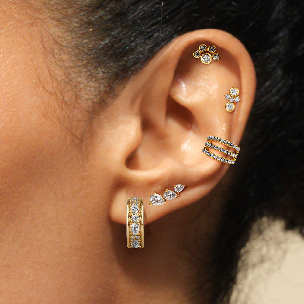 Tapered Trilogy Ear Cuffs with 14KT White Gold / Single Cut Diamond in 14KT White Gold / Single view 2
