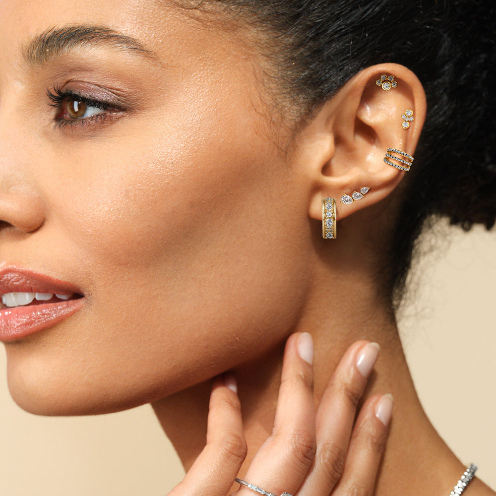 Tapered Trilogy Ear Cuffs with 14KT Yellow Gold / Single Cut Diamond in 14KT Yellow Gold / Single view 3
