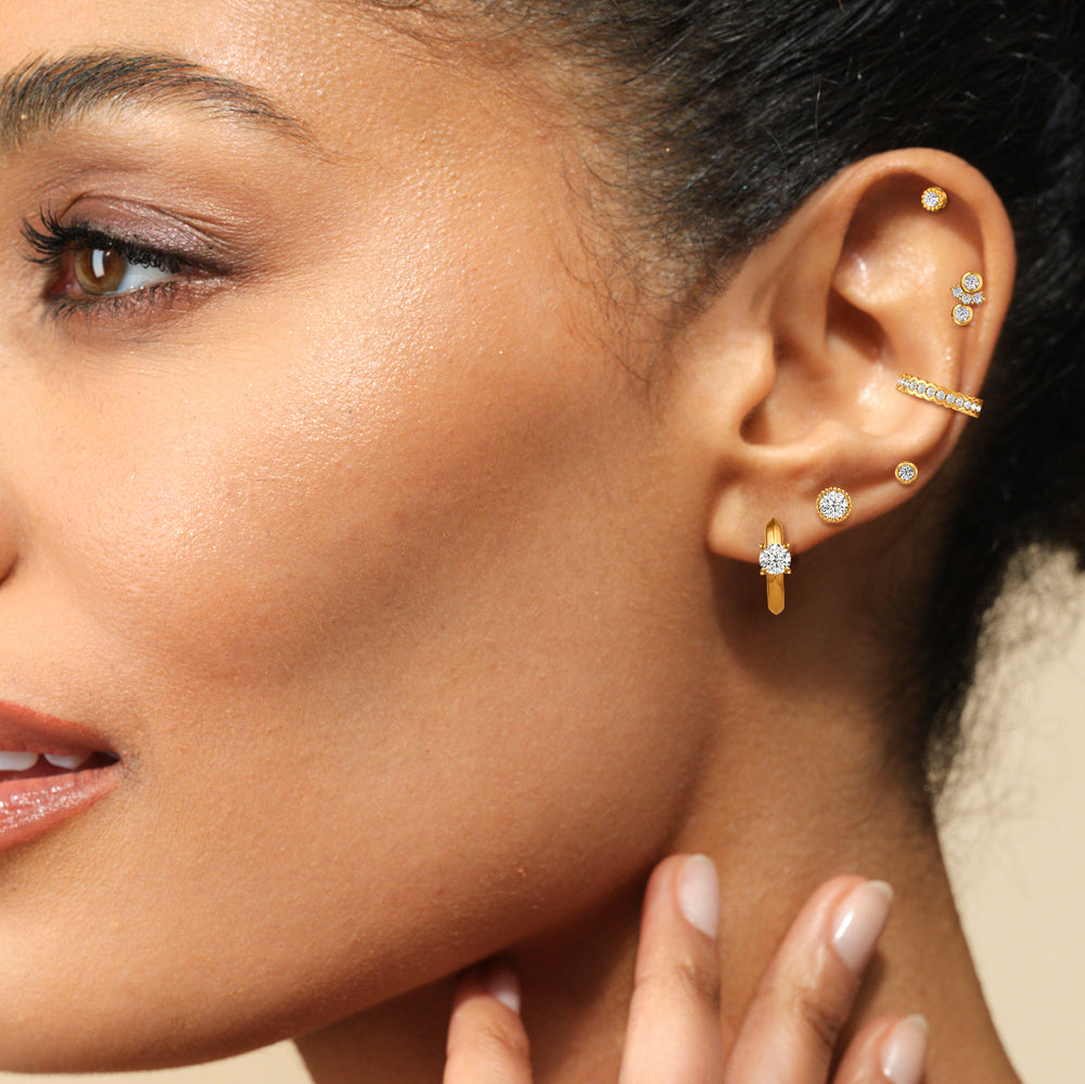 Teardrop Flatback Studs with 14KT White Gold / Single Cut Diamond in 14KT White Gold / Single view 3
