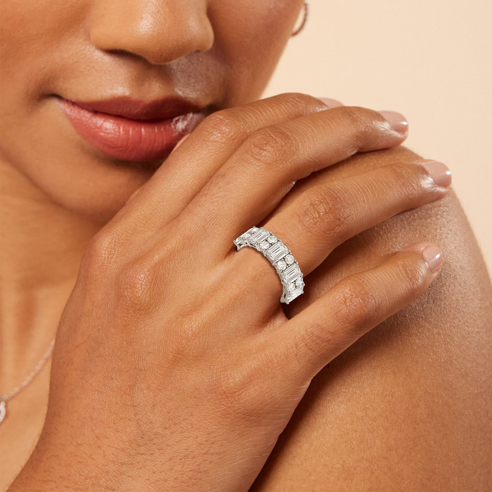 Emerald Station Anniversary Ring with Platinum / Natural / 4 Cut Diamond in 14KT Platinum / Natural / 4 view 2
