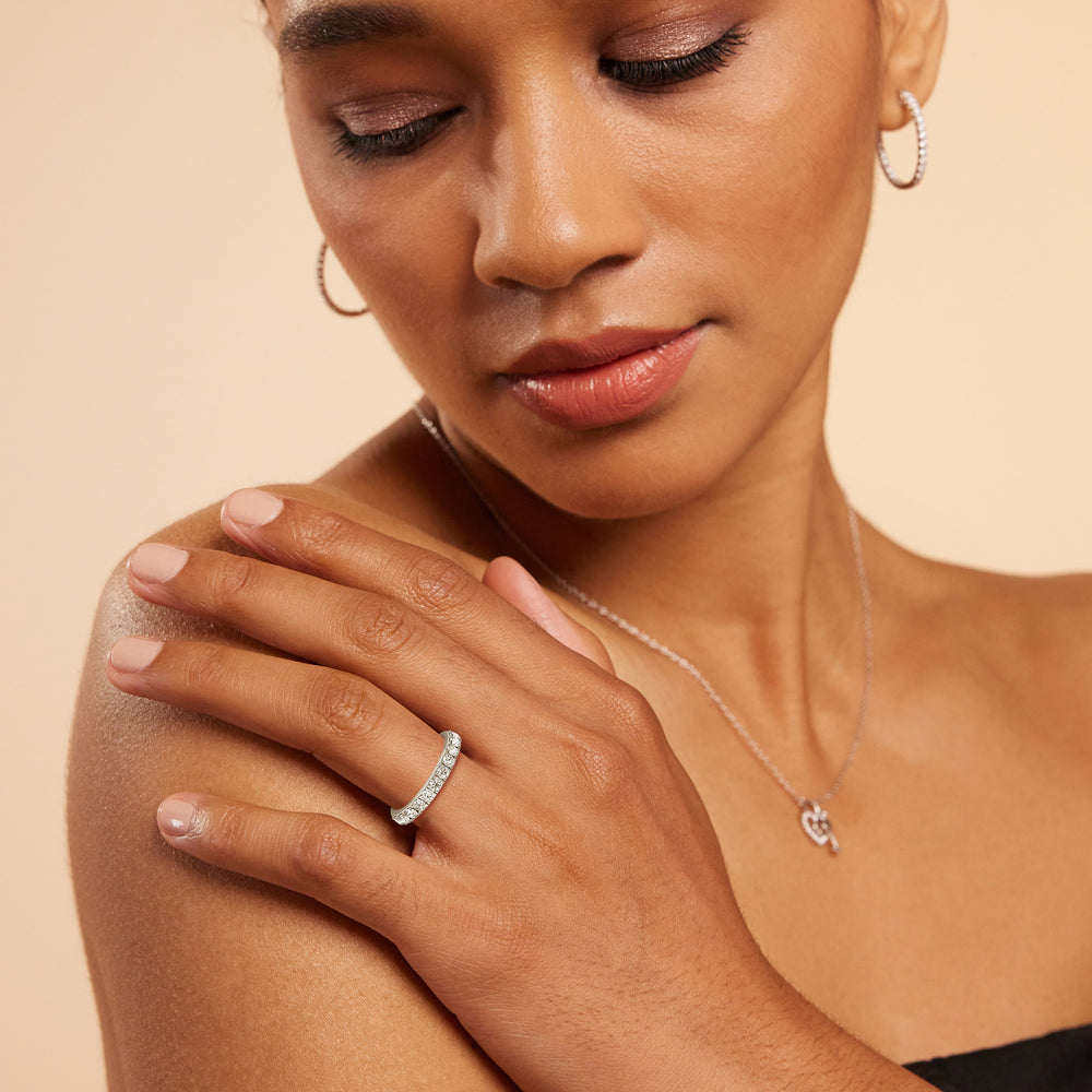Model Wearing Maxi Classic Six Prong Solitaire Diamond Wedding Band view