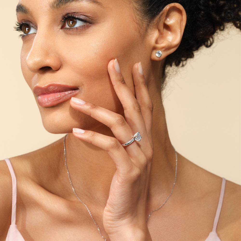 Model Wearing Medi Classic Four Prong Solitaire Diamond Engagement Ring view