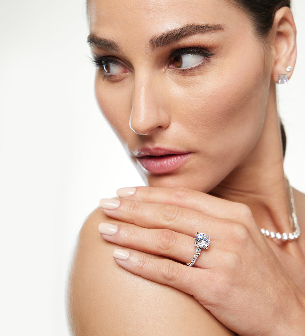 Model Wearing 5.00ct Round Beekman Lab Diamond Engagement Ring view
