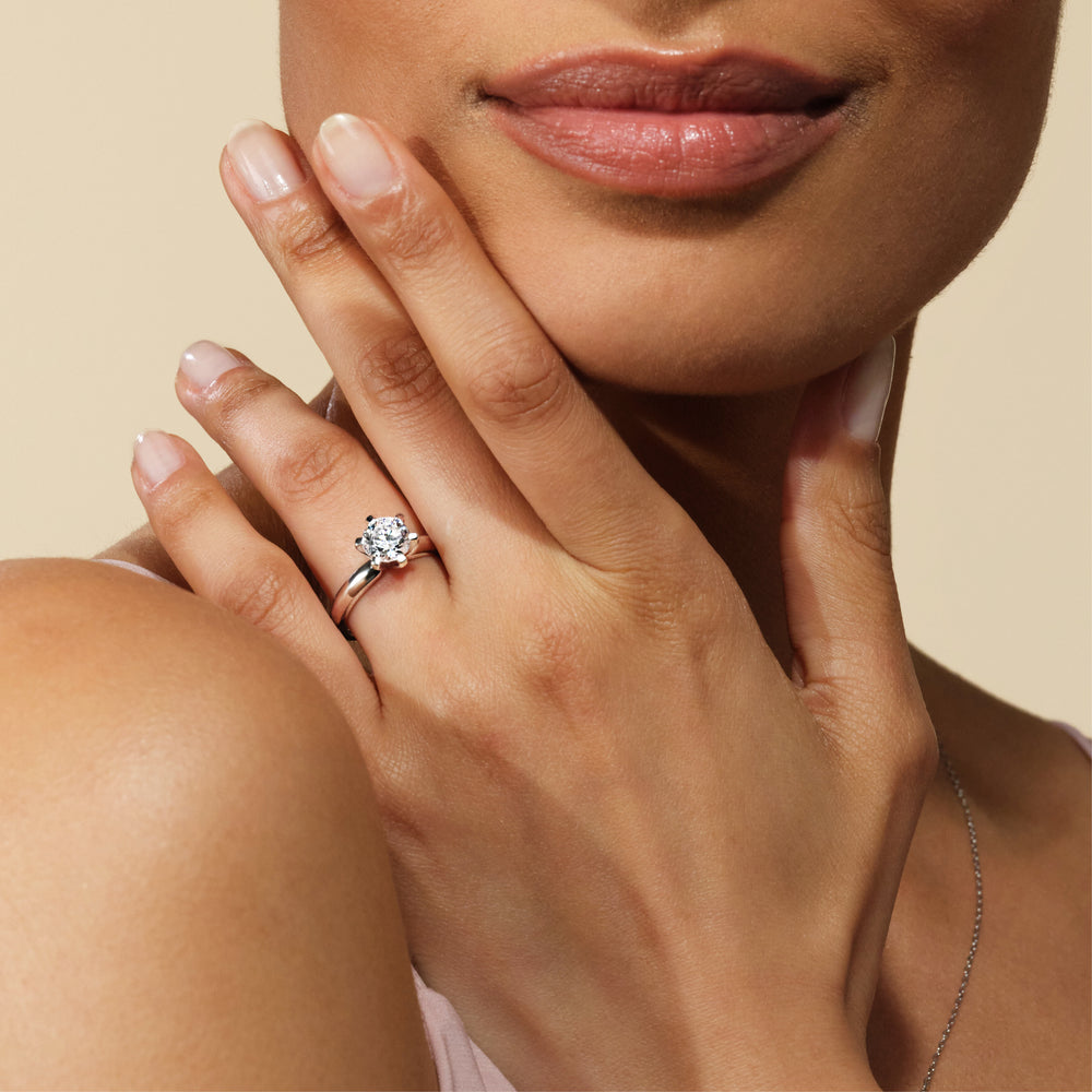 Model Wearing Maxi Classic Six Prong Solitaire Diamond Engagement Ring with Lab Grown Diamond view