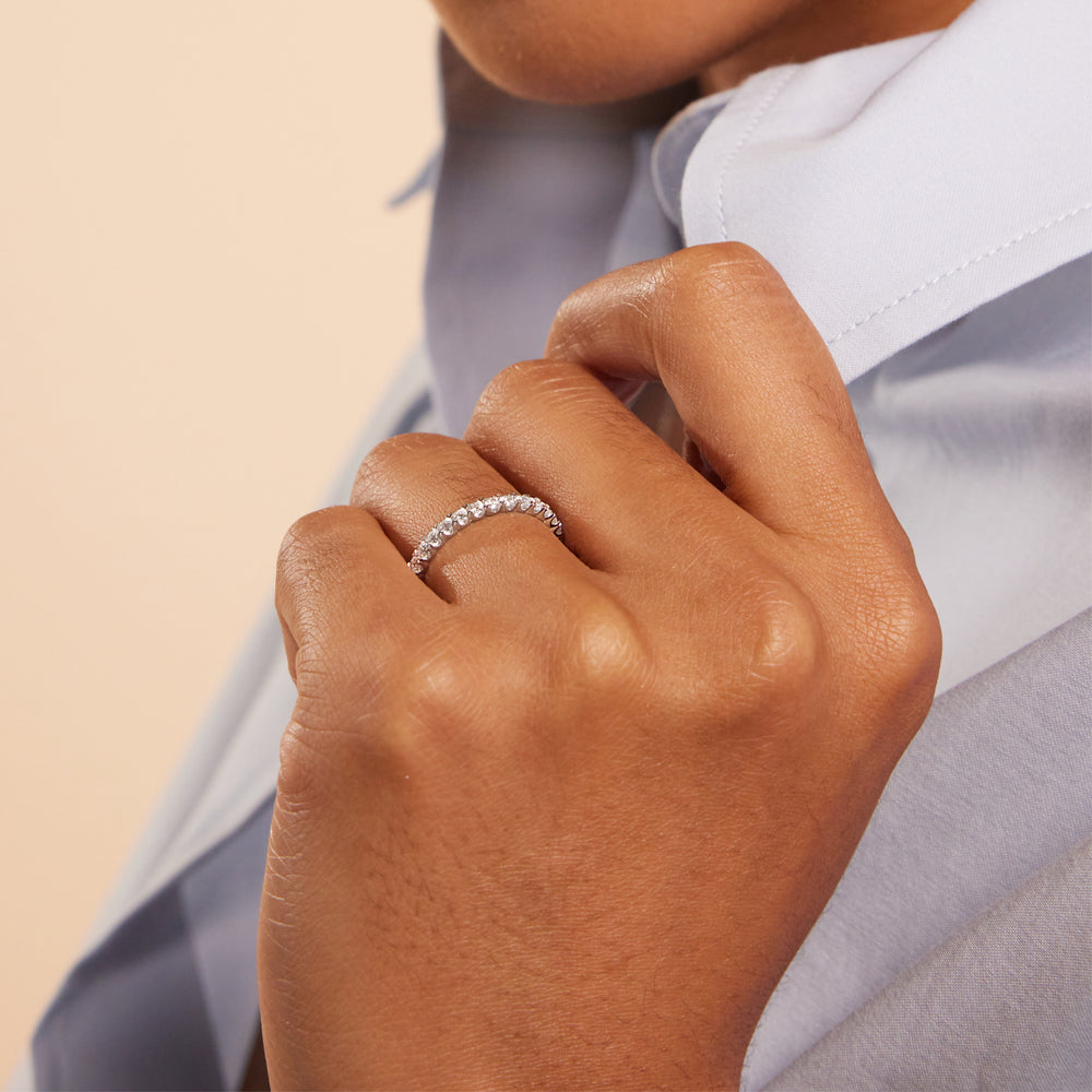 Model Wearing Chevron Diamond Eternity Ring view