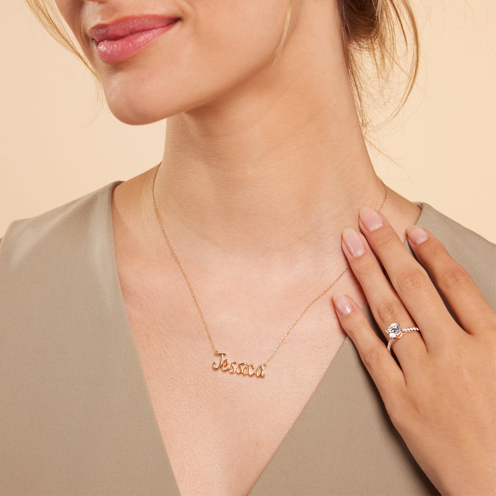 Personalized Name Necklace in Gold with 10 Cut Diamond in 14KT Yellow Gold view 2
