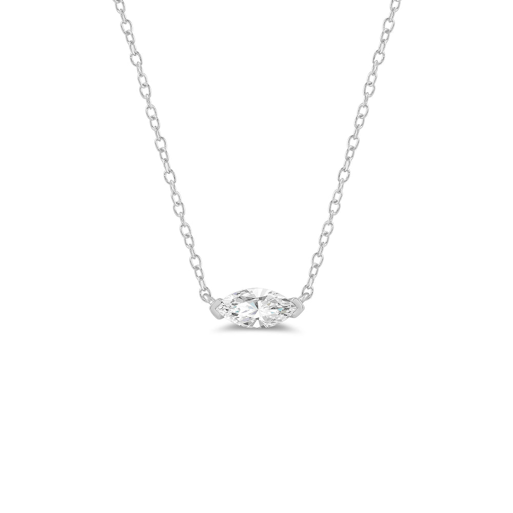 East West Set Marquise Lab Created Diamond Necklace with 14KT White Gold / Lab / 1/2 Cut Diamond in 14KT White Gold / Lab / 1/2 view 1
