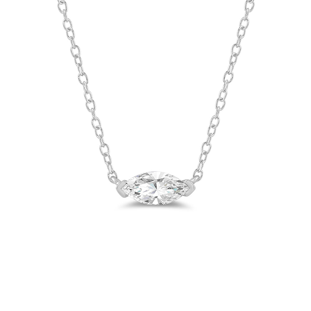 East West Set Marquise Lab Created Diamond Necklace with 14KT White Gold / Lab / 1/2 Cut Diamond in 14KT White Gold / Lab / 1/2 view 4
