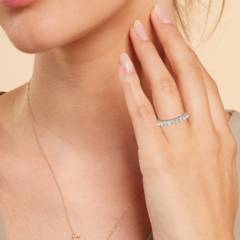 Model Wearing Maxi Classic Six Prong Solitaire Diamond Wedding Band view