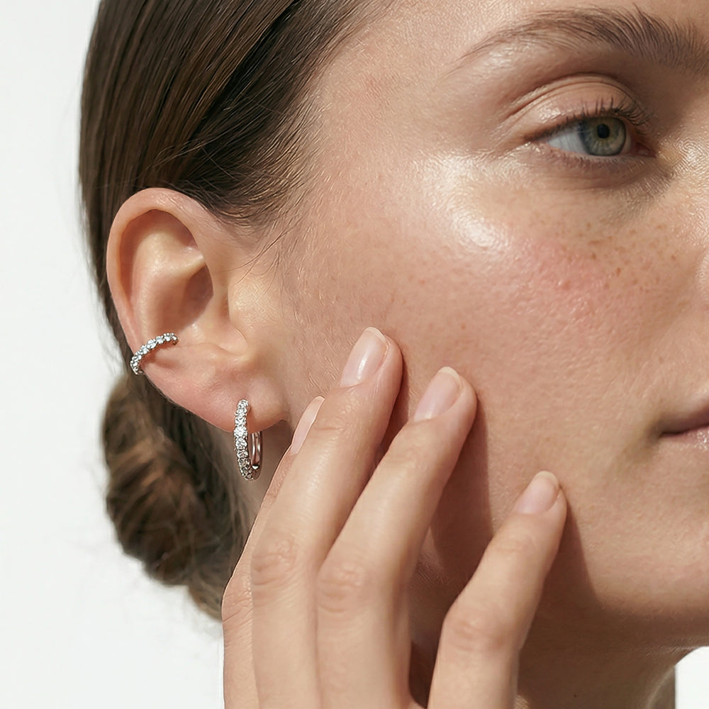 The Danielle Hoops with 14KT White Gold / Lab / 3/4 Cut Diamond in 14KT White Gold / Lab / 3/4 view 3
